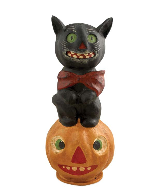 Black Cat with Bow Tie on Jack-O-Lantern