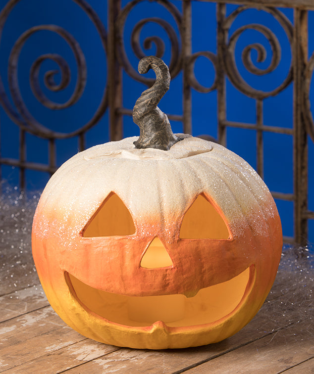 "Candy Corn Jack-O-Lantern, Paper Mache"