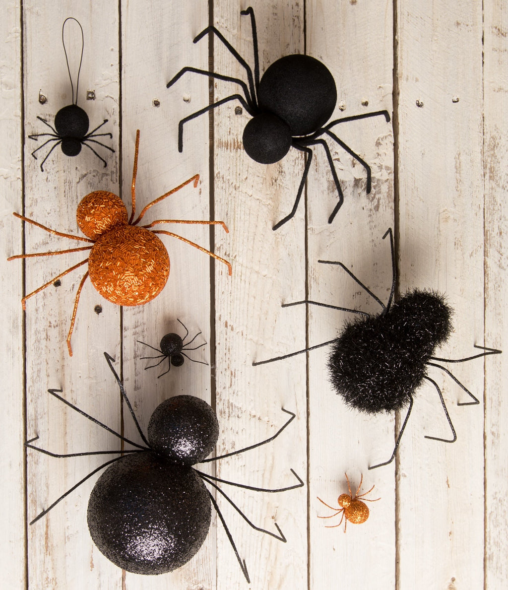 "Black Spider Ornament, Flocked"