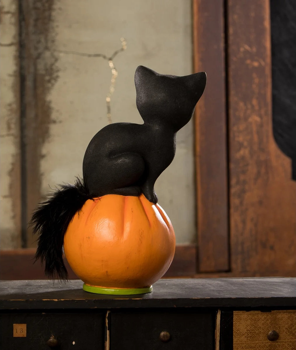 Vintage Seated Cat on Pumpkin
