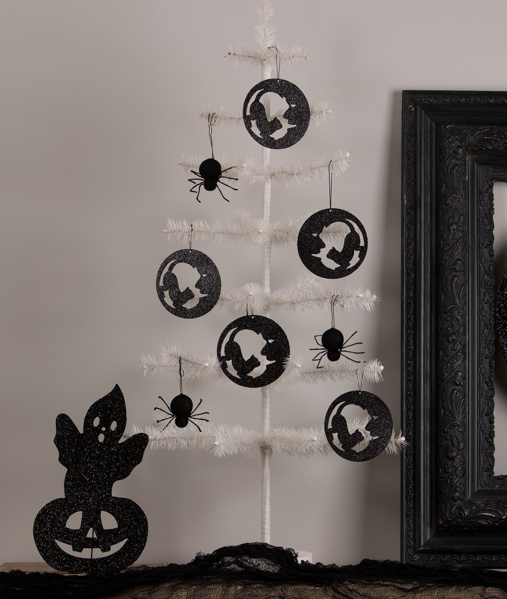 "Black Spider Ornament, Flocked"