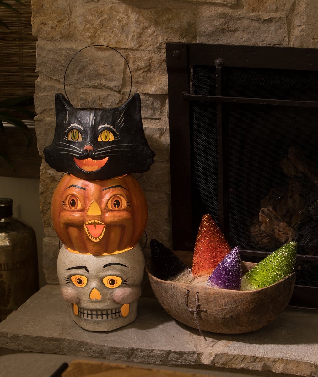 "Spunky Pumpkin Bucket, Paper Mache"