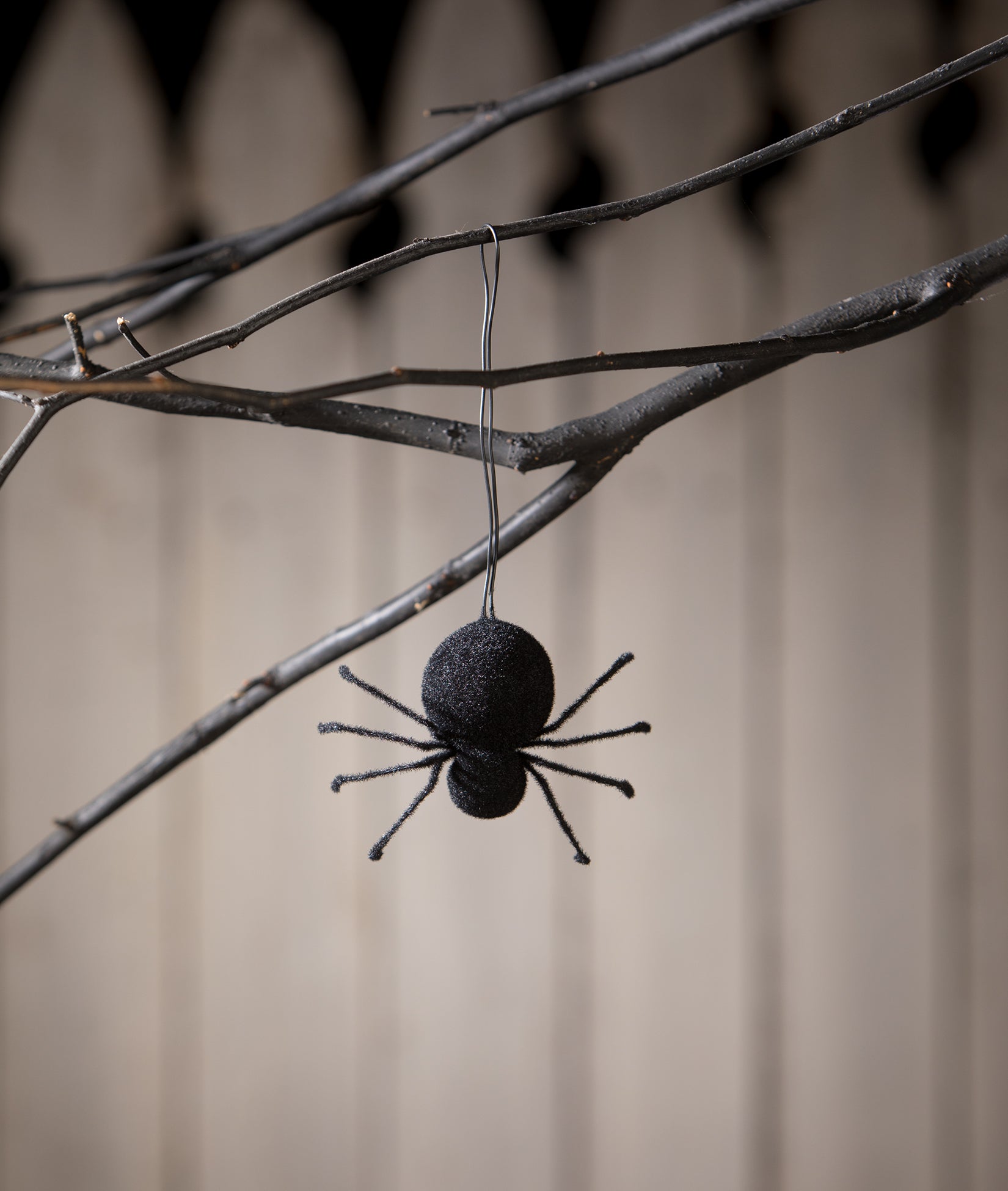 "Black Spider Ornament, Flocked"