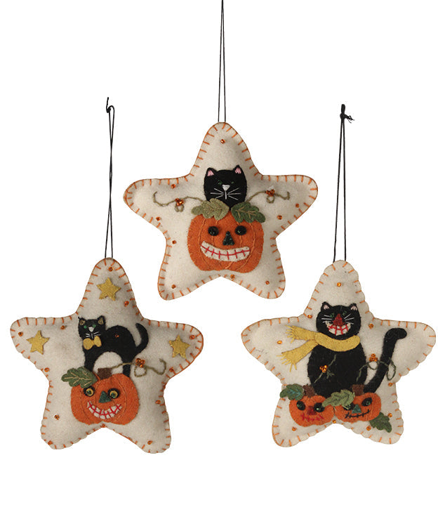 Halloween Kitty Cat Felt Star Ornaments