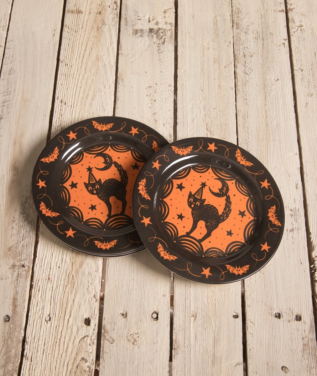 "Johanna Parker Halloween Scaredy Cat Plates, Set of 4"