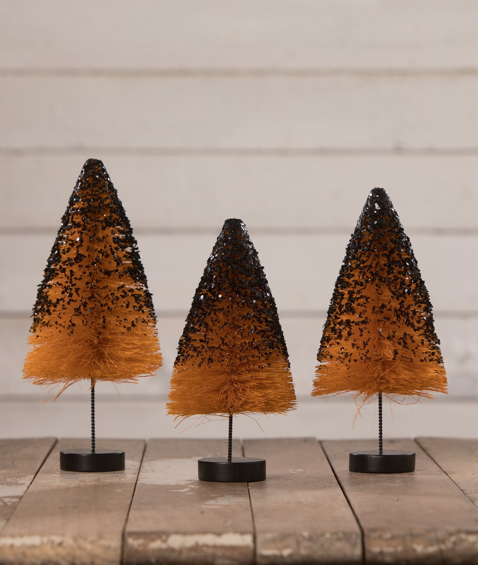 Orange Bottle Brush Trees with Black Glitter