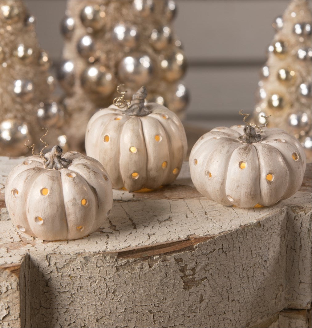 "Polka Dot Pumpkin Luminaries, Ivory & Gold"