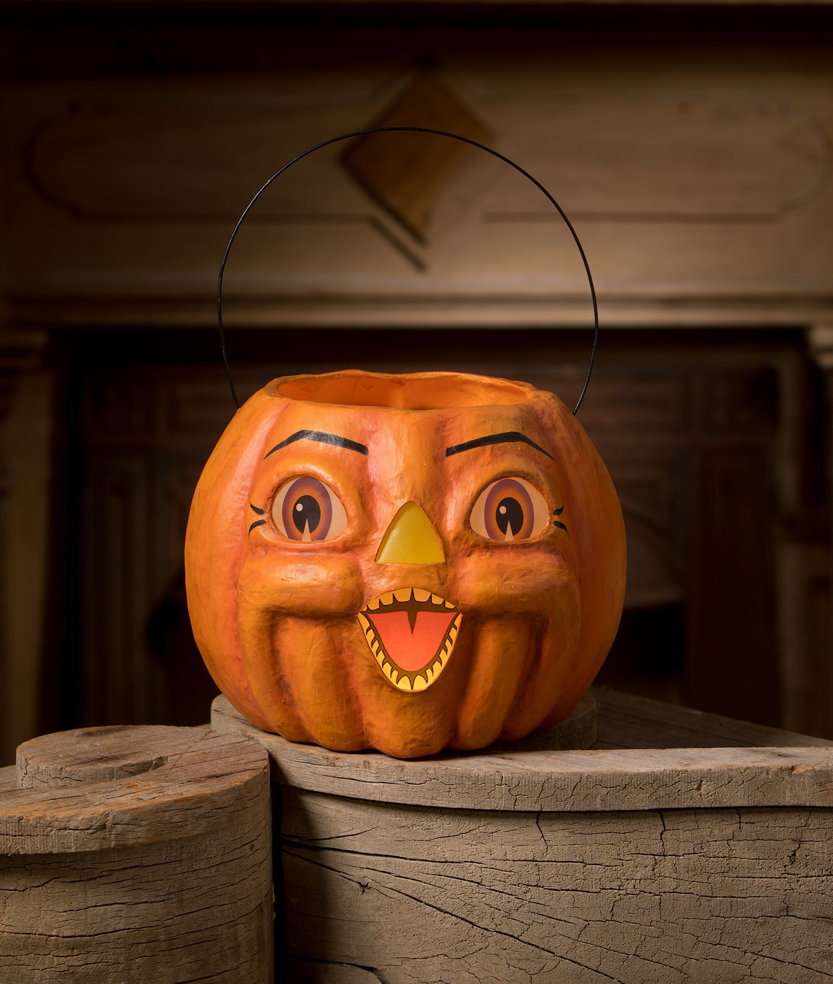 "Spunky Pumpkin Bucket, Paper Mache"