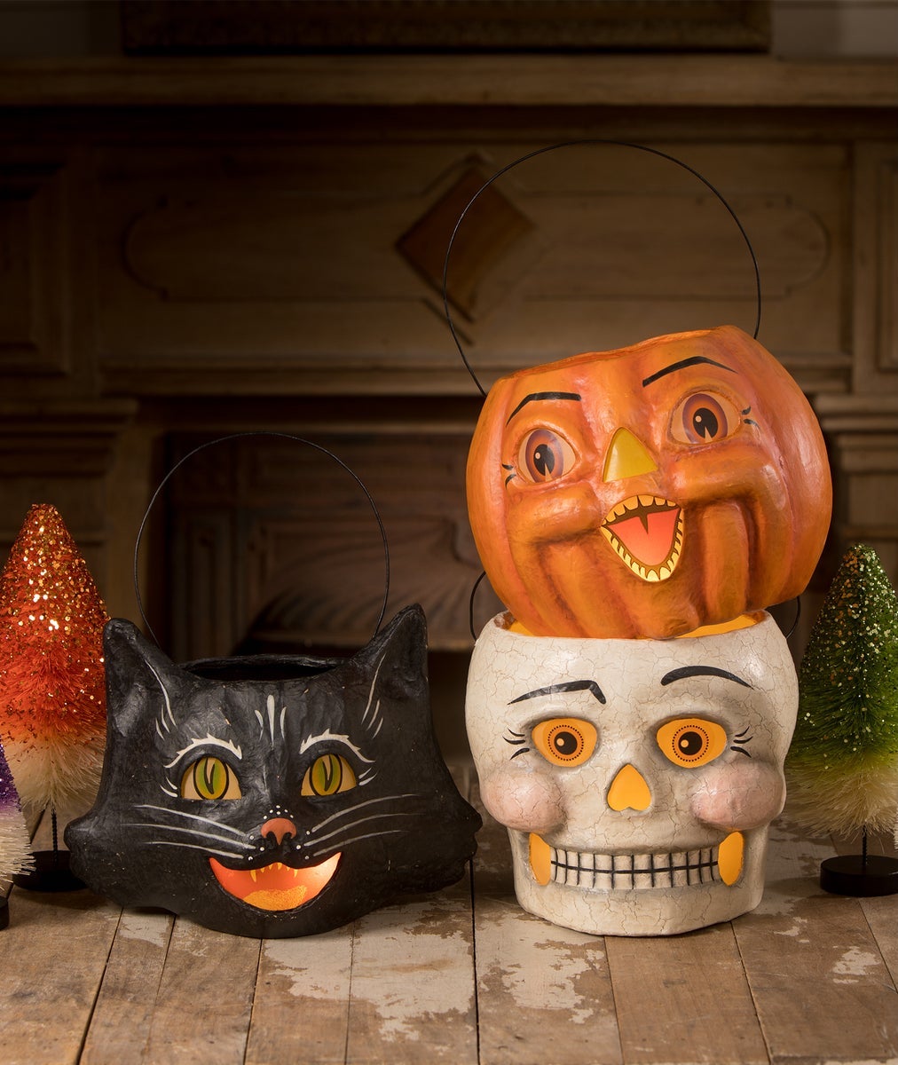 "Spunky Pumpkin Bucket, Paper Mache"