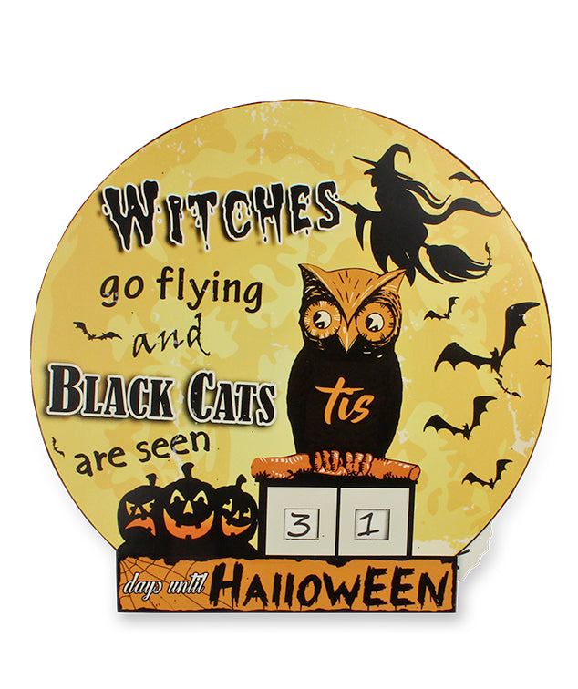 Witches Go Flying Halloween Countdown Tin Sign